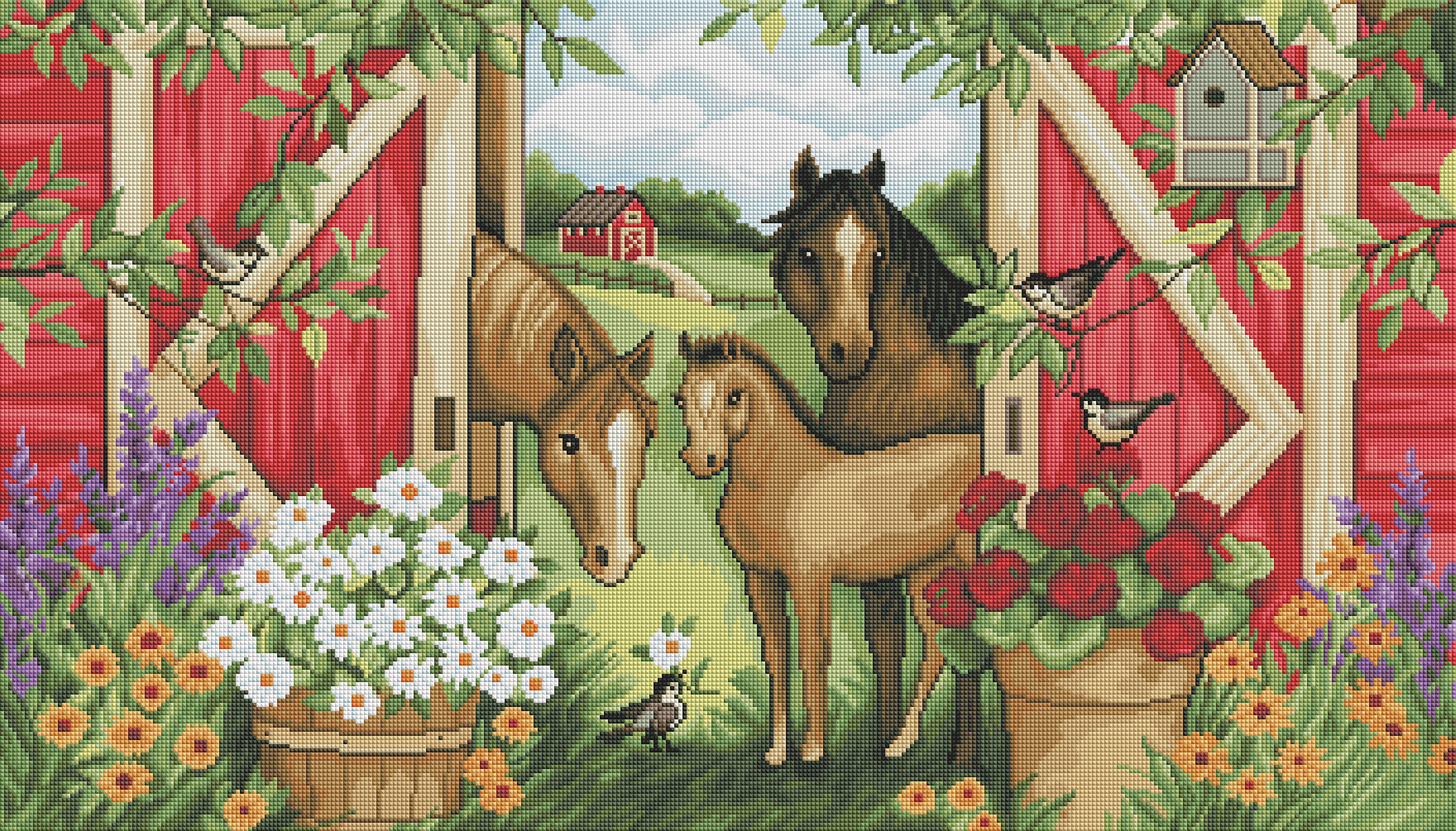 Horses Red Barn - Image 2