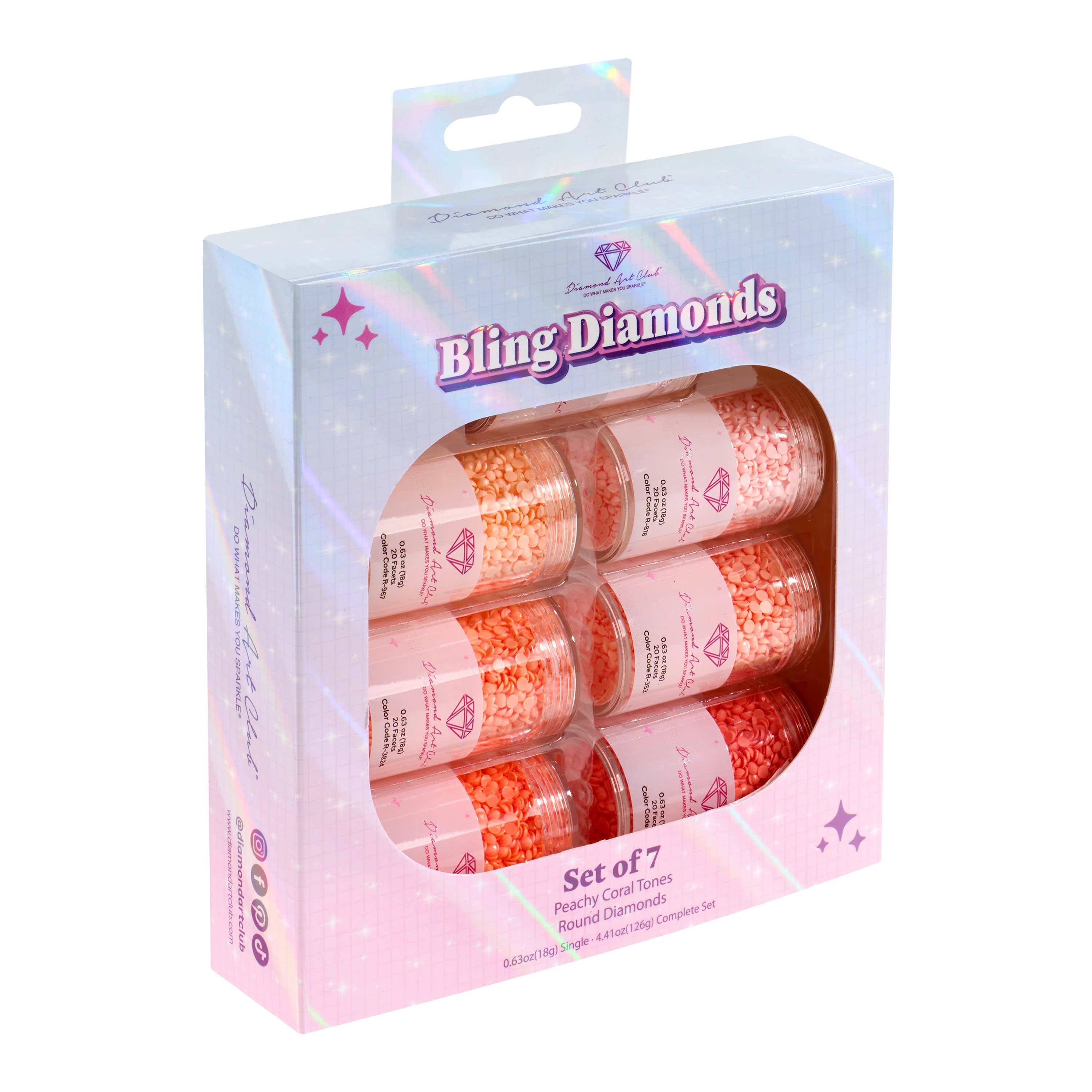 Bling Diamonds – Peachy Coral Tones Round (Set of 7)