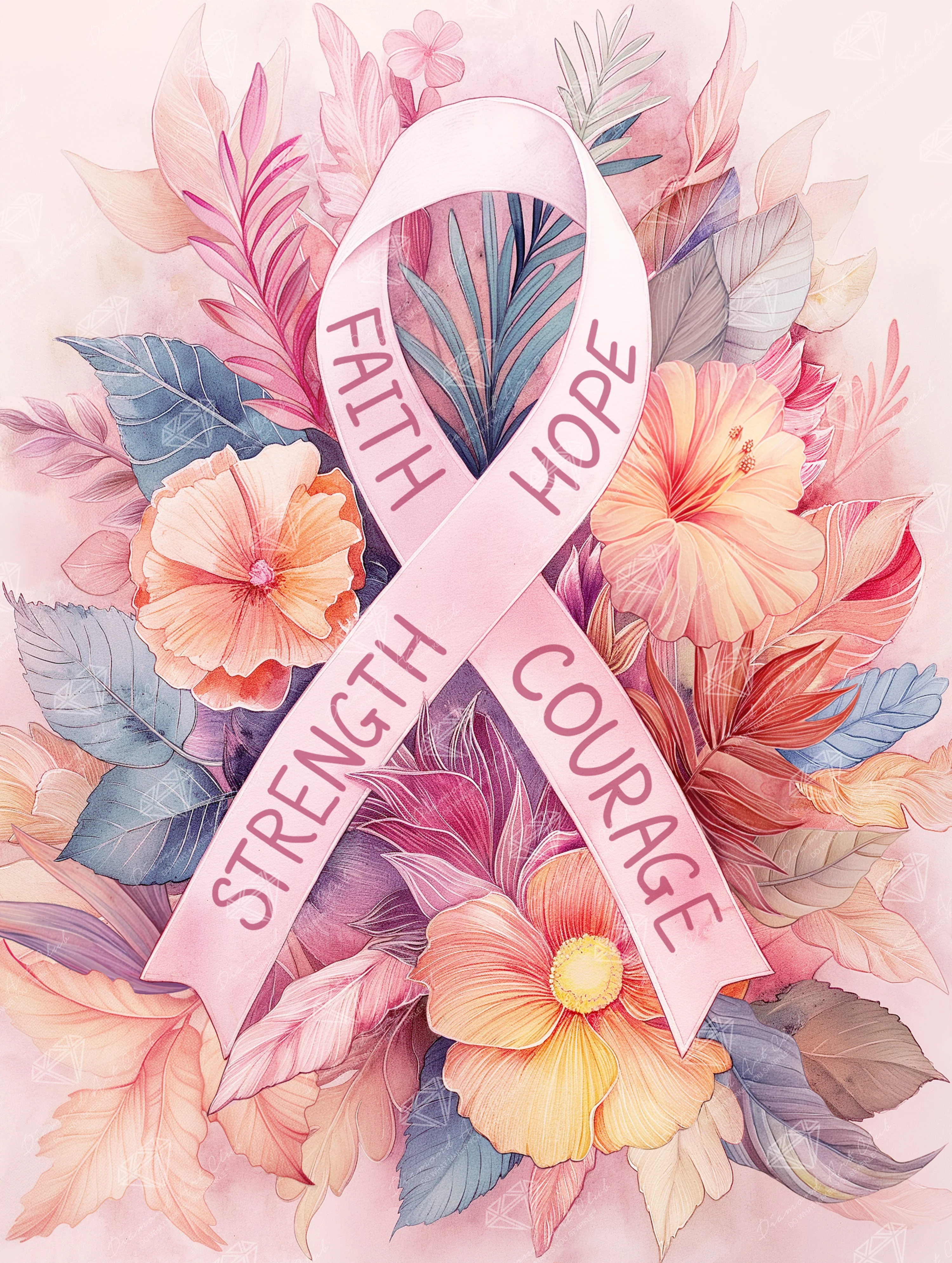 Pink Ribbon Floral